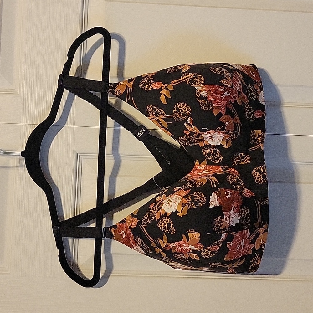 NWT Torrid Lighty Lined Wire-Free Racerback Bra, Leopard Skull Rose, 48D